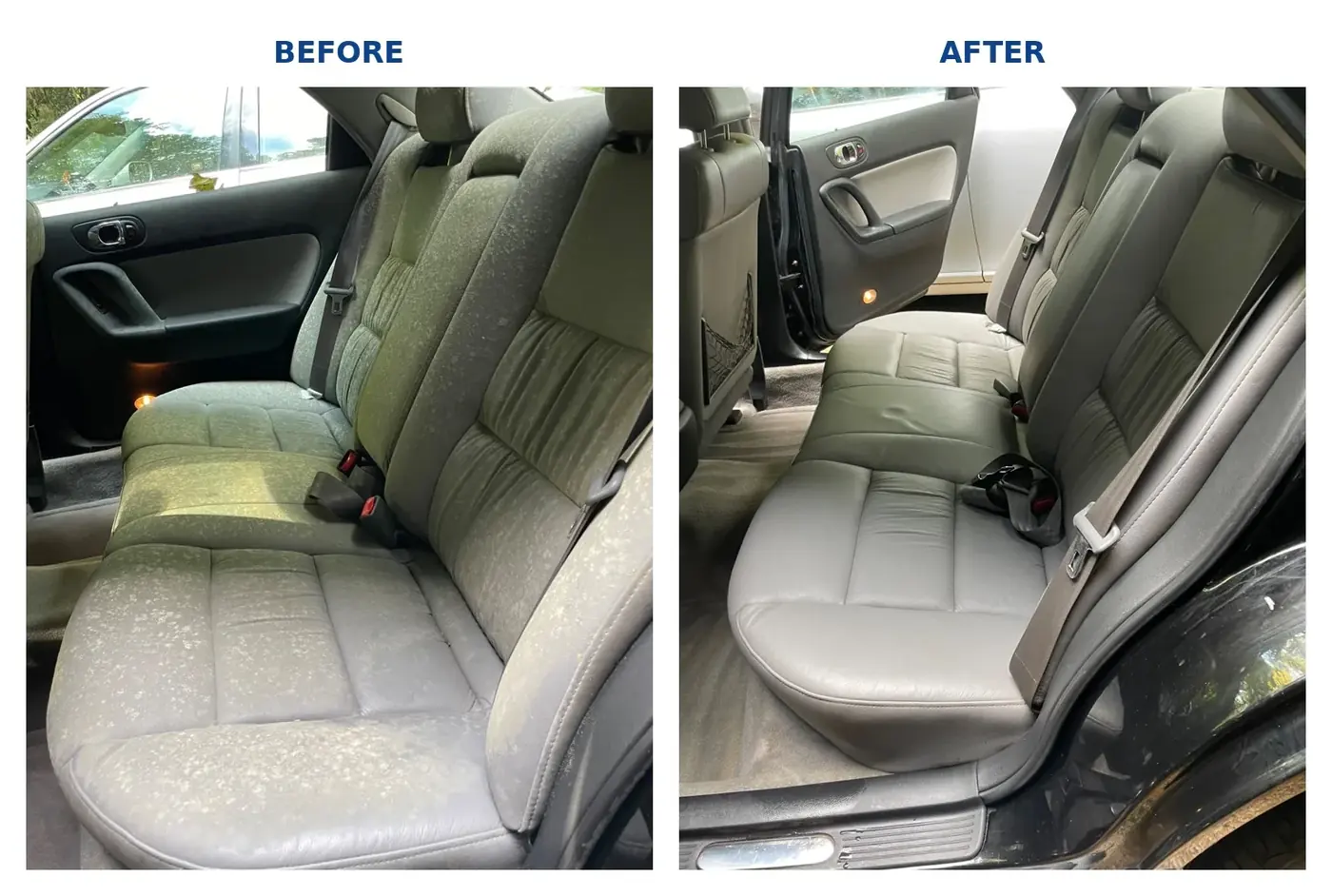 Gray rear seat before and after a deep interior detail